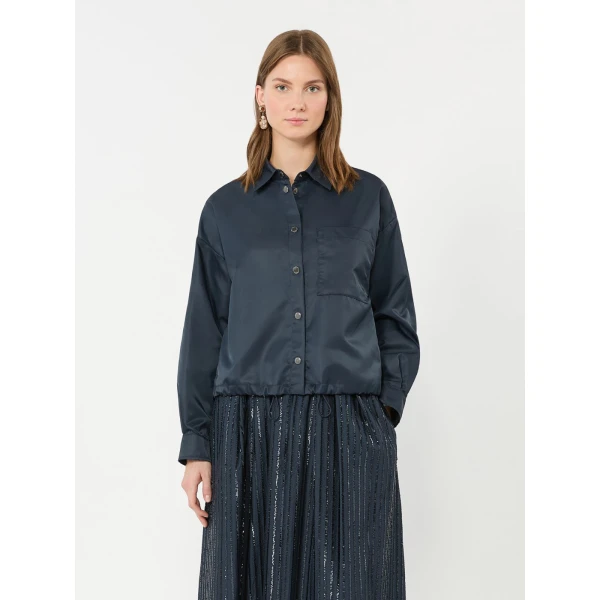 Max Mara Diva Water-Repellent Twill Shirt Jacket in Navy | Jackets | Coveti