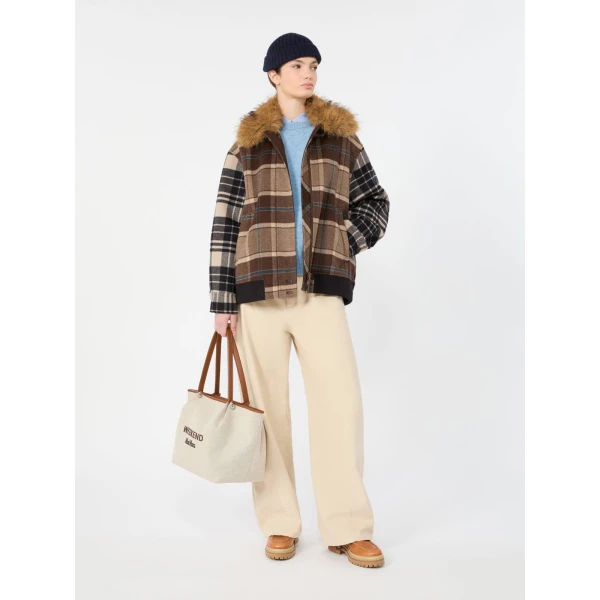 Max Mara Divina Checked Wool Bomber Jacket in Brown | Jackets | Coveti