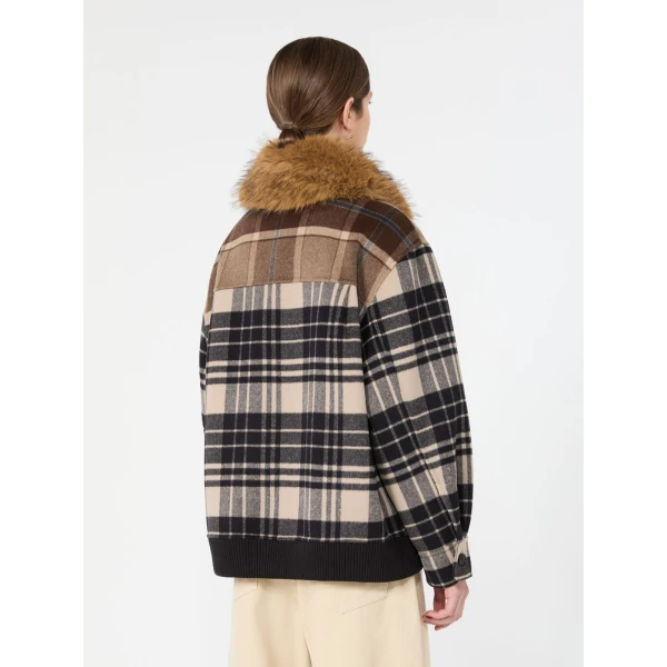 Max Mara Divina Checked Wool Bomber Jacket in Brown | Jackets | Coveti