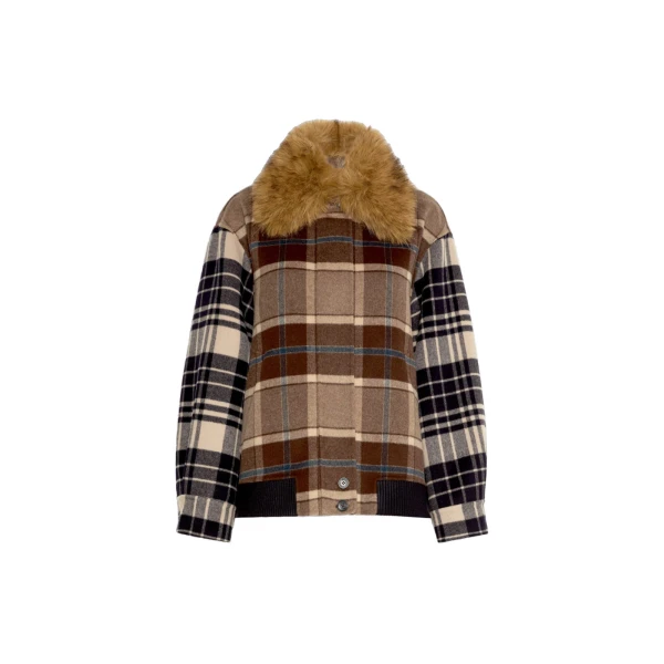 Divina Checked Wool Bomber Jacket in Brown
