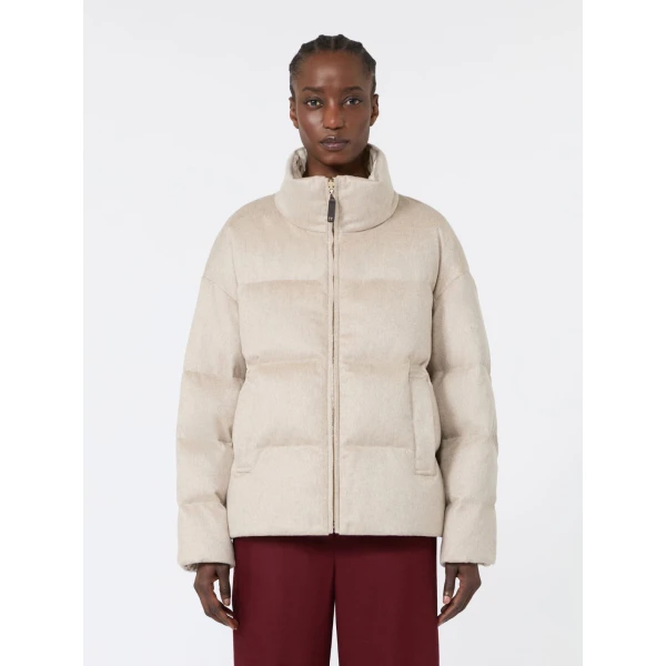 Max Mara Divina Short Reversible Cashmere Puffer Jacket in Albino White | Jackets | Coveti