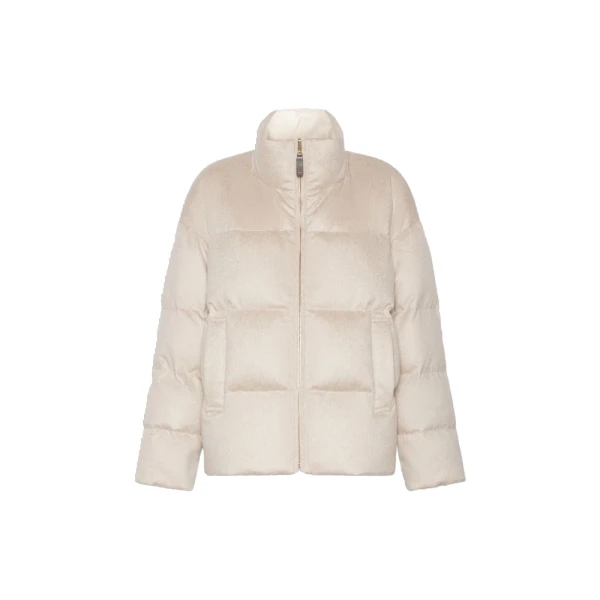 Max Mara Divina Short Reversible Cashmere Puffer Jacket in Albino White | Jackets | Coveti