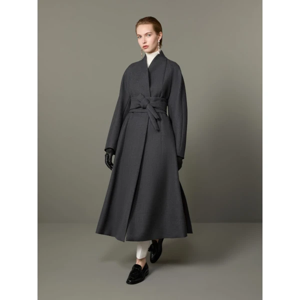 Max Mara Divo Combed Wool Kimono Coat in Medium Grey | Wool Coat | Coveti