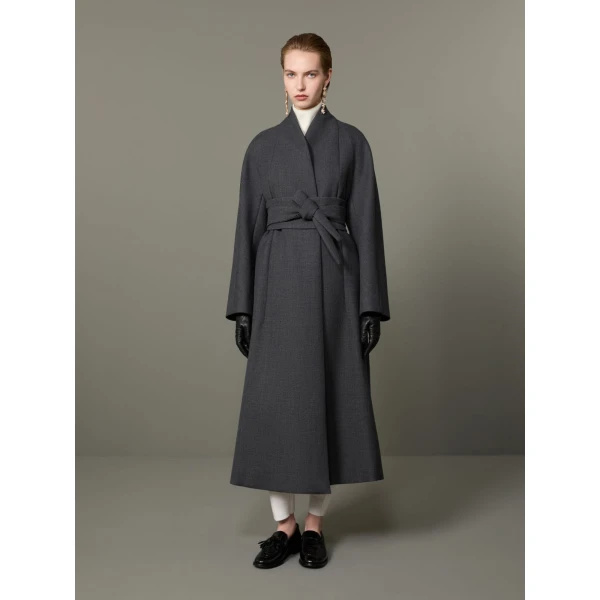 Max Mara Divo Combed Wool Kimono Coat in Medium Grey | Wool Coat | Coveti