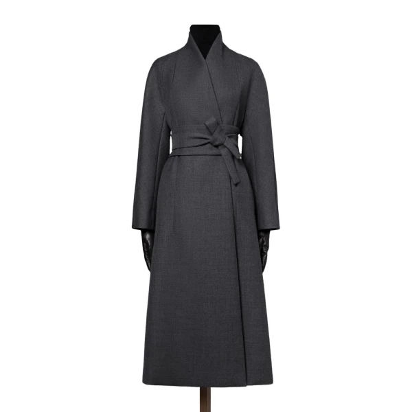 Max Mara Divo Combed Wool Kimono Coat in Medium Grey | Wool Coat | Coveti