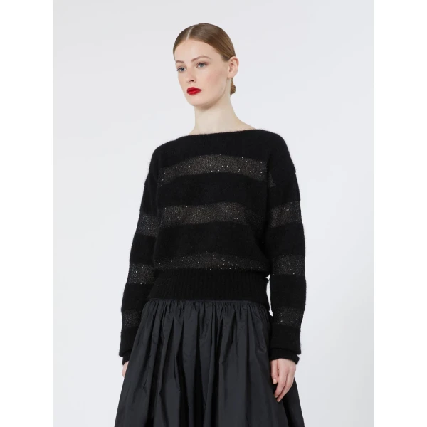 Max Mara Divo Striped Mohair Sweater in Black | Sweaters | Coveti
