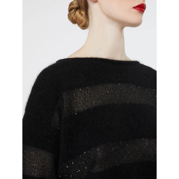 Max Mara Divo Striped Mohair Sweater in Black | Sweaters | Coveti