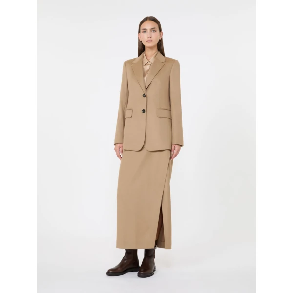Max Mara Divo Wool Wrap Skirt in Camel | Pencil Skirts | Coveti