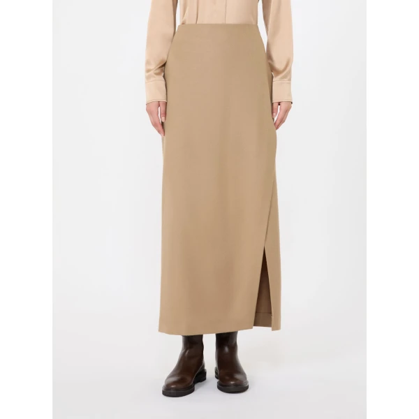 Max Mara Divo Wool Wrap Skirt in Camel | Pencil Skirts | Coveti