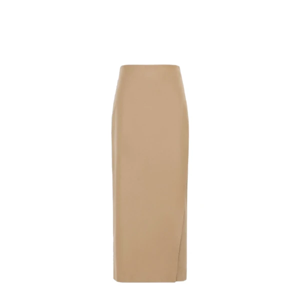 Max Mara Divo Wool Wrap Skirt in Camel | Pencil Skirts | Coveti