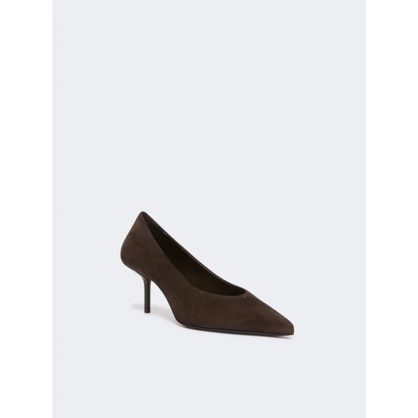 Max Mara Donare Suede Court Shoes in Dark Brown | Heels | Coveti