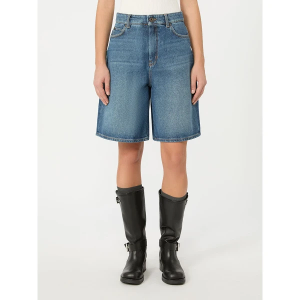 Max Mara Donnola Cotton Denim Bermuda Shorts in Navy | Shorts | Coveti