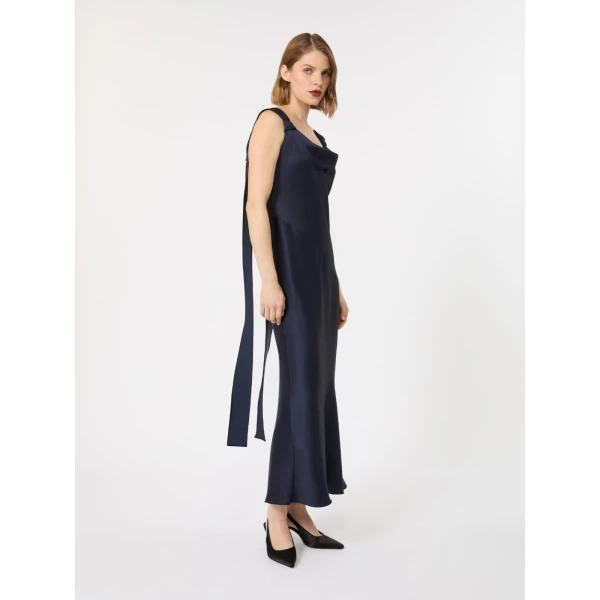 Max Mara Dono Envers Satin Slip Dress in Midnight Blue | Evening Gowns | Coveti
