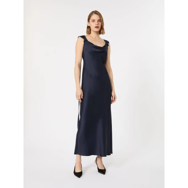 Max Mara Dono Envers Satin Slip Dress in Midnight Blue | Evening Gowns | Coveti