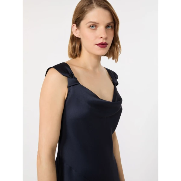 Max Mara Dono Envers Satin Slip Dress in Midnight Blue | Evening Gowns | Coveti