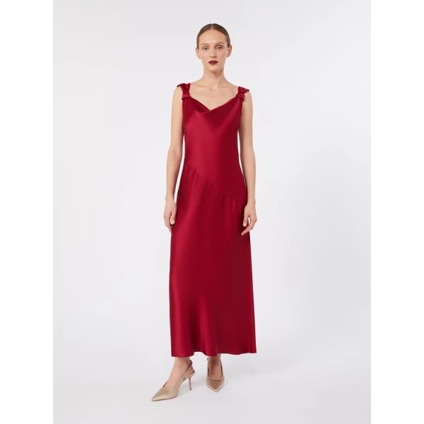 Max Mara Dono Envers Satin Slip Dress in Ruby | Evening Gowns | Coveti