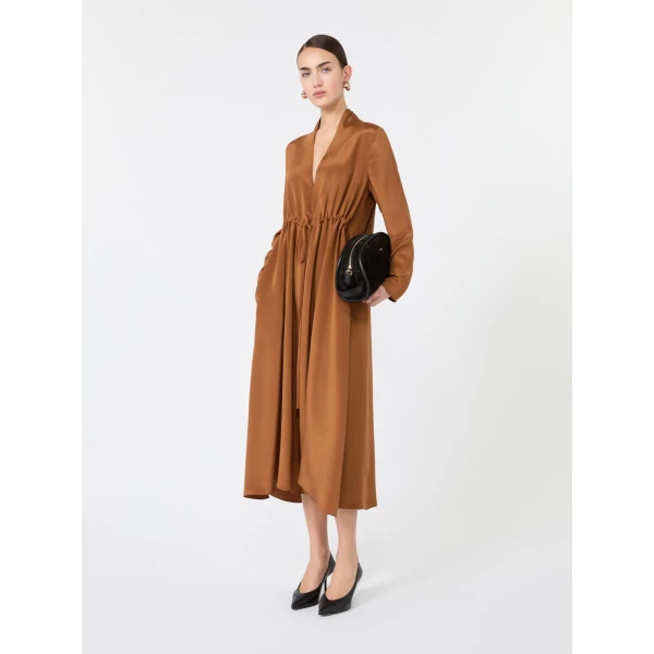Max Mara Dotto Long Silk Crepe de Chine Dress in Tobacco | Maxi Dresses | Coveti