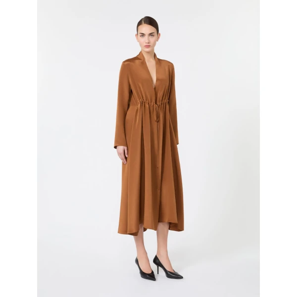 Max Mara Dotto Long Silk Crepe de Chine Dress in Tobacco | Maxi Dresses | Coveti