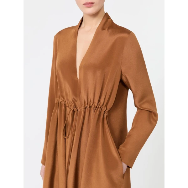 Max Mara Dotto Long Silk Crepe de Chine Dress in Tobacco | Maxi Dresses | Coveti