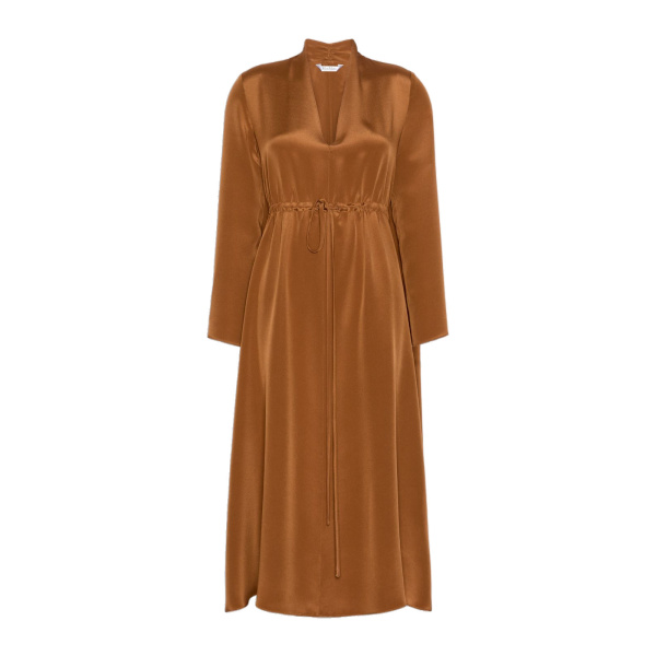 Max Mara Dotto Long Silk Crepe de Chine Dress in Tobacco | Maxi Dresses | Coveti