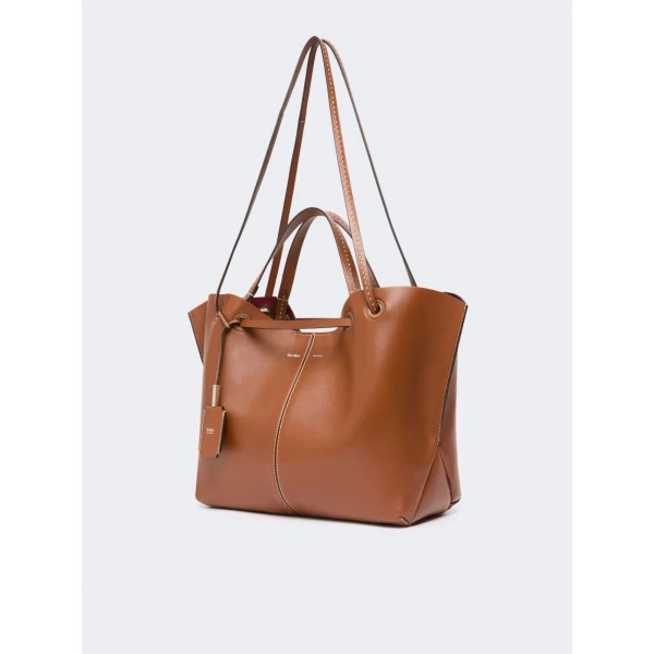 Max Mara Double Nappa Leather Shopper Bag in Amber Brown | Totes & Top-Handle Bags | Coveti