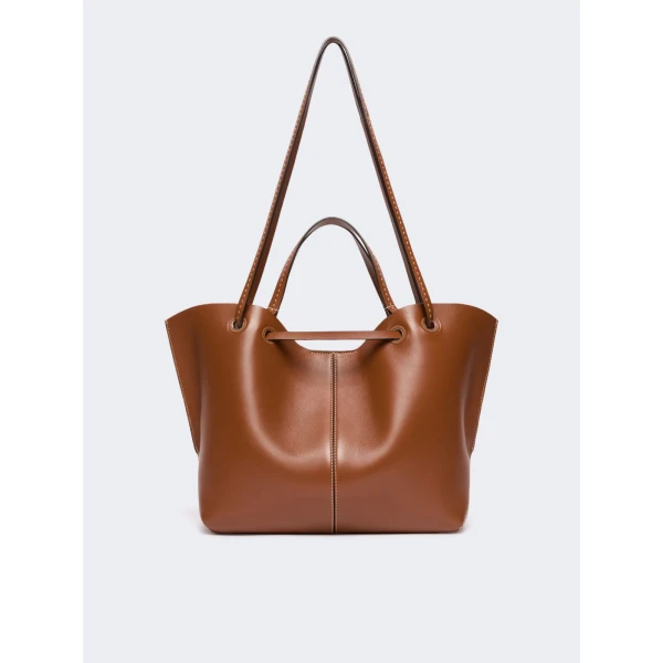 Max Mara Double Nappa Leather Shopper Bag in Amber Brown | Totes & Top-Handle Bags | Coveti