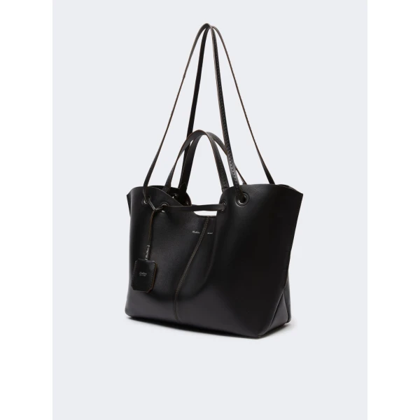 Max Mara Double Nappa Leather Shopper Bag in Black | Totes & Top-Handle Bags | Coveti