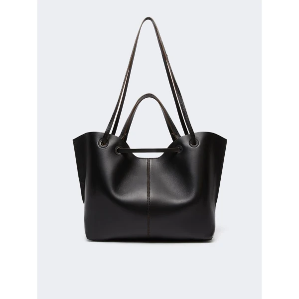Max Mara Double Nappa Leather Shopper Bag in Black | Totes & Top-Handle Bags | Coveti