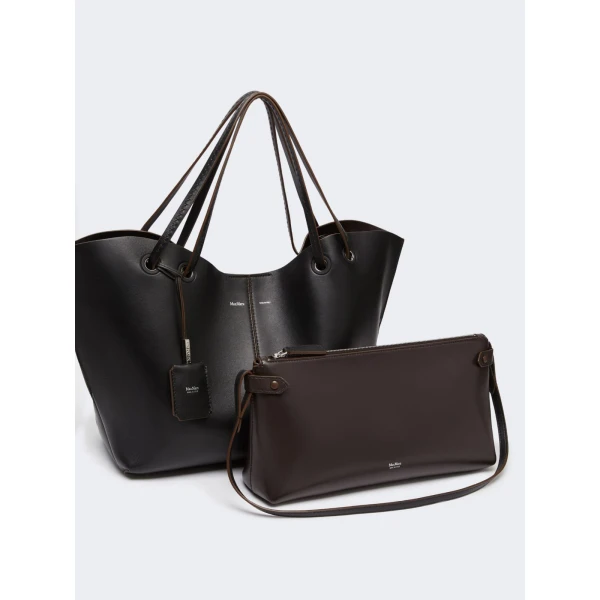 Max Mara Double Nappa Leather Shopper Bag in Black | Totes & Top-Handle Bags | Coveti
