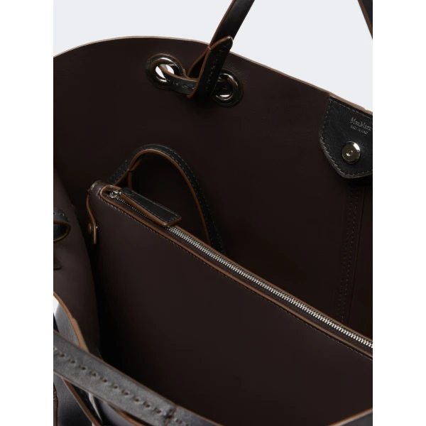 Max Mara Double Nappa Leather Shopper Bag in Black | Totes & Top-Handle Bags | Coveti