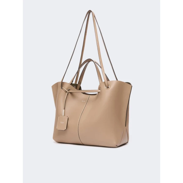 Max Mara Double Nappa Leather Shopper Bag in Mud | Totes & Top-Handle Bags | Coveti