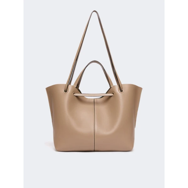 Max Mara Double Nappa Leather Shopper Bag in Mud | Totes & Top-Handle Bags | Coveti