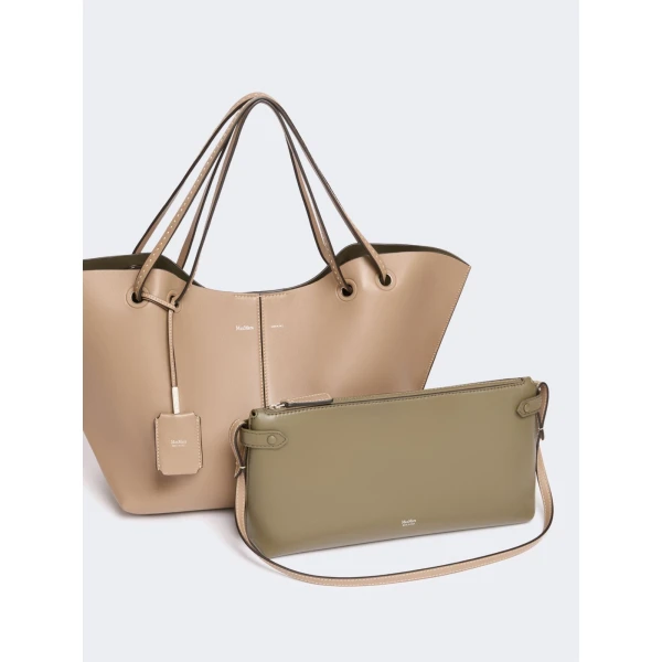 Max Mara Double Nappa Leather Shopper Bag in Mud | Totes & Top-Handle Bags | Coveti
