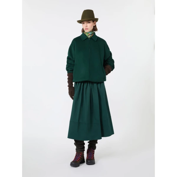 Max Mara Double Wool Broadcloth Bomber Jacket in Dark Green | Jackets | Coveti