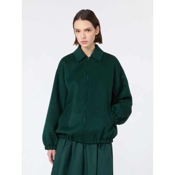 Max Mara Double Wool Broadcloth Bomber Jacket in Dark Green | Jackets | Coveti