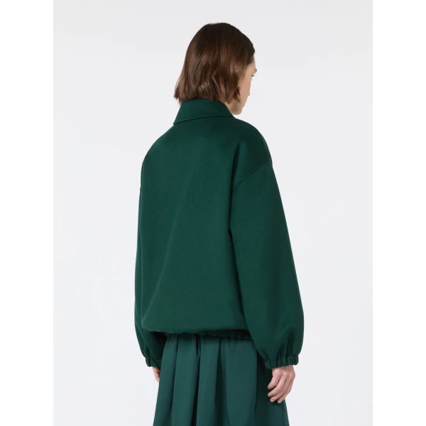 Max Mara Double Wool Broadcloth Bomber Jacket in Dark Green | Jackets | Coveti