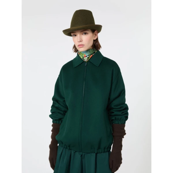 Max Mara Double Wool Broadcloth Bomber Jacket in Dark Green | Jackets | Coveti
