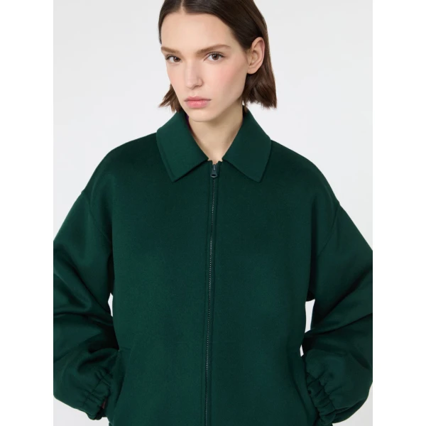 Max Mara Double Wool Broadcloth Bomber Jacket in Dark Green | Jackets | Coveti