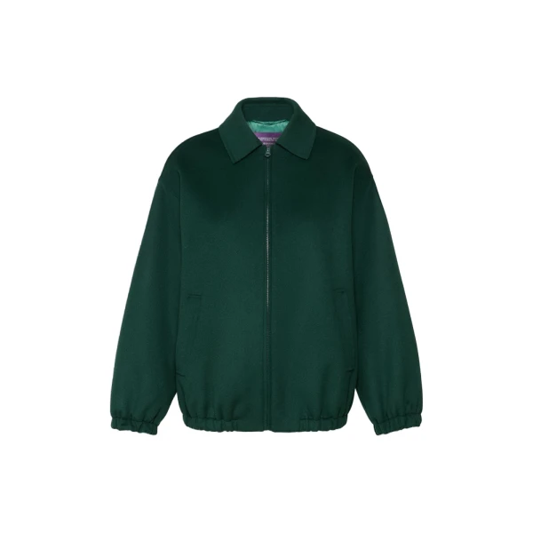 Double Wool Broadcloth Bomber Jacket in Dark Green