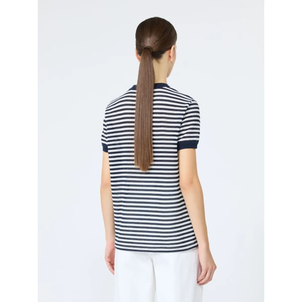 Max Mara Drago Striped Cotton Mesh T-Shirt in White Blue | T-shirts | Coveti
