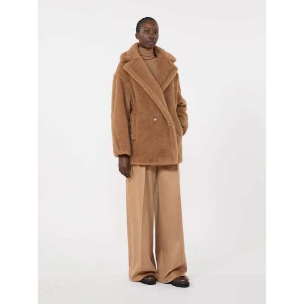 Max Mara Dramma Short Teddy Bear Icon Coat in Camel | Wool Coat | Coveti
