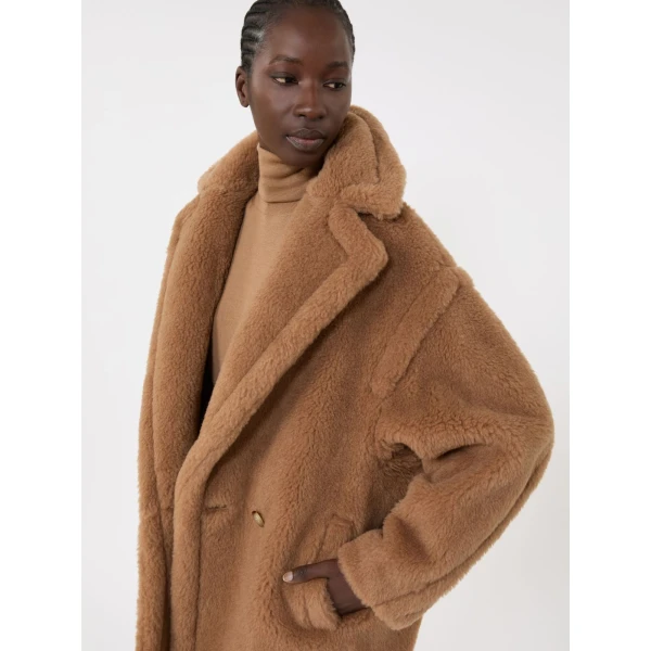Max Mara Dramma Short Teddy Bear Icon Coat in Camel | Wool Coat | Coveti