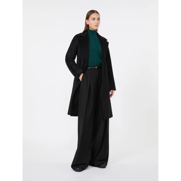 Max Mara Dravenna Wool Robe Coat in Black | Wool Coat | Coveti