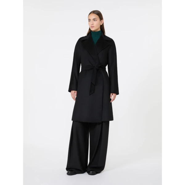 Max Mara Dravenna Wool Robe Coat in Black | Wool Coat | Coveti