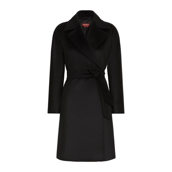 Max Mara Dravenna Wool Robe Coat in Black | Wool Coat | Coveti