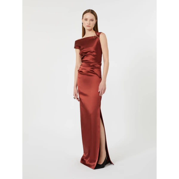 Max Mara Dream Long Stretch Satin Dress in Antique Rose | Evening Gowns | Coveti