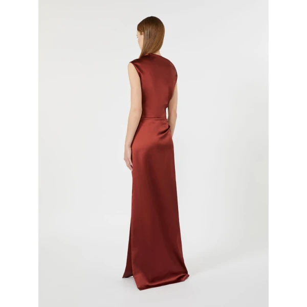 Max Mara Dream Long Stretch Satin Dress in Antique Rose | Evening Gowns | Coveti