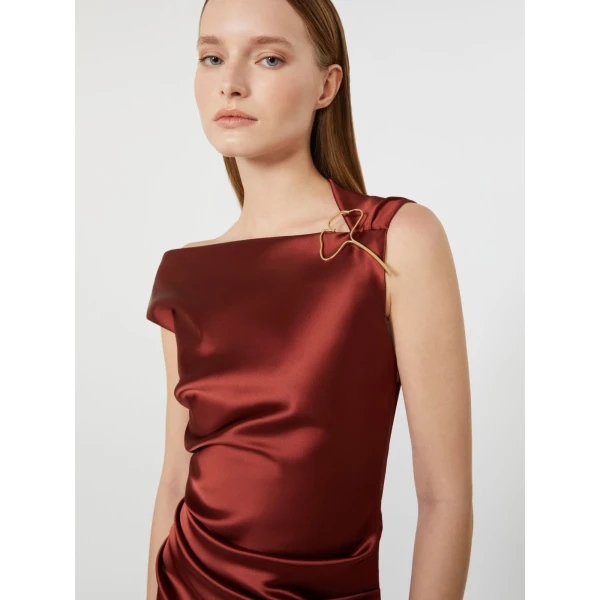 Max Mara Dream Long Stretch Satin Dress in Antique Rose | Evening Gowns | Coveti