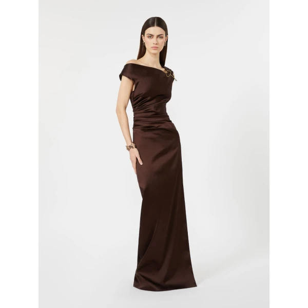 Max Mara Dream Long Stretch Satin Dress in Dark Brown | Evening Gowns | Coveti