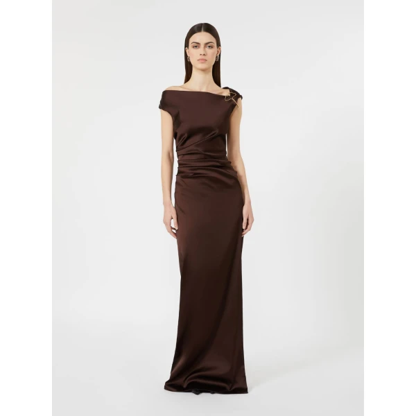 Max Mara Dream Long Stretch Satin Dress in Dark Brown | Evening Gowns | Coveti